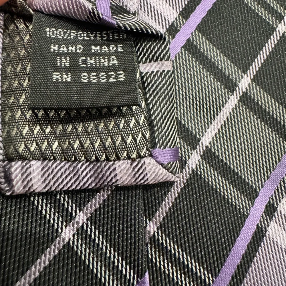Bergamo New York Mens Plaid Necktie Purple Black Grey Hand Made Polyester Tie